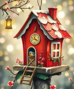Christmas Bird House Diamond Painting
