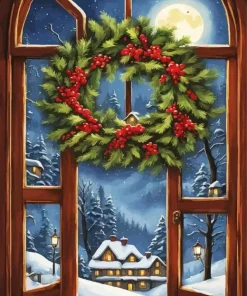 Christmas Holly Wreath Diamond Painting