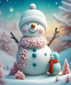 Cute Snowman and Penguin Diamond Painting