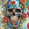 Floral Stained Glass Skull Diamond Painting