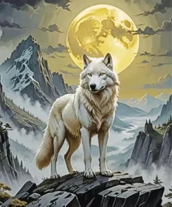 Full Moon White Wolf Diamond Painting