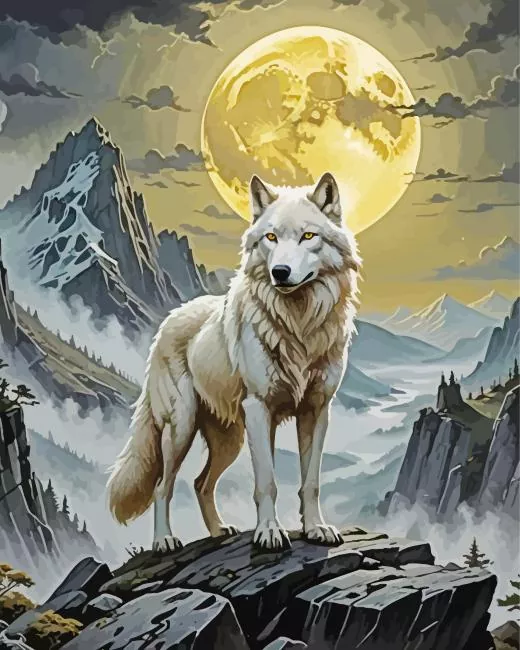 Full Moon White Wolf Diamond Paintings Full Moon White Wolf Diamond Painting