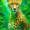 Green Eyed Cheetah in Rainforest Diamond Painting