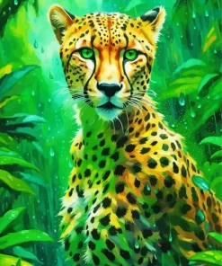Green Eyed Cheetah in Rainforest Diamond Painting