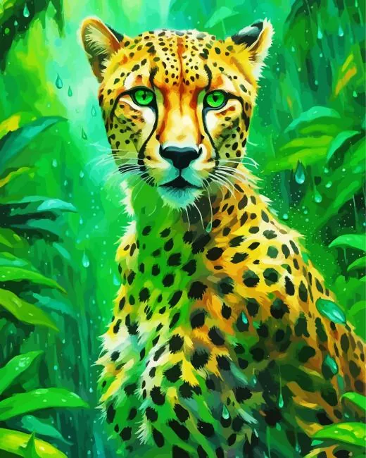 Green Eyed Cheetah in Rainforest Diamond Paintings Green Eyed Cheetah in Rainforest Diamond Painting