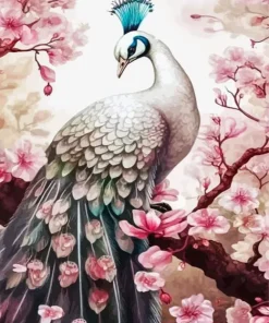Peacock Among Cherry Blossoms Diamond Painting