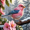 Pink Bird in Winter Blossoms Diamond By Numbers