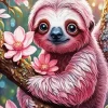 Pink Sloth Flowers Diamond Painting