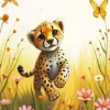Playful Cheetah Cub in Wildflowers Diamond Painting