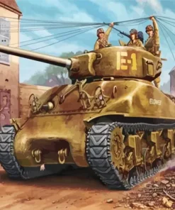 Sherman Tank in Battle Diamond Painting