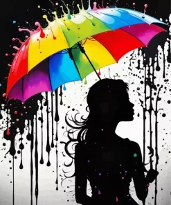 Silhouette Girl with Umbrella Diamond Painting