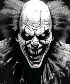 Sinister Black and White Clown Diamond Painting