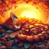 Sleeping Autumn Kitten Diamond Painting
