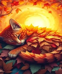 Sleeping Autumn Kitten Diamond Painting
