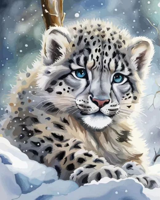 Snow Baby Leopard Diamond Paintings Snow Baby Leopard Diamond Painting