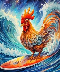 Surfing Rooster Diamond Painting
