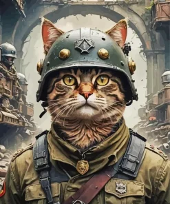 Cute Soldier Cat Diamond Painting